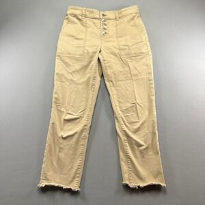 Loft Chino Pants Womens 4 Tan Cotton Stretch Resort Wear Straight Leg Frayed Hem